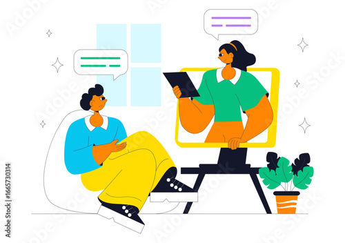 Online Mental Health Support Vector Illustration featuring Therapy Compositions and a Remote Consultation App with Psychological Assistance Service