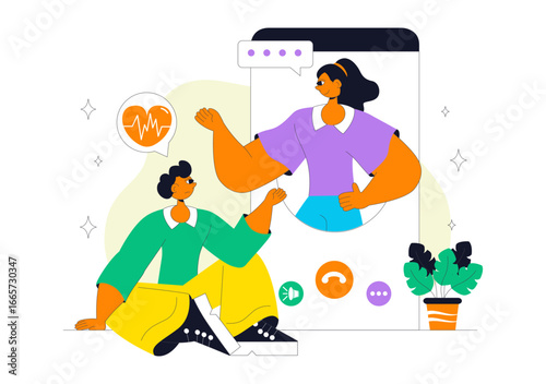 Online Mental Health Support Vector Illustration featuring Therapy Compositions and a Remote Consultation App with Psychological Assistance Service