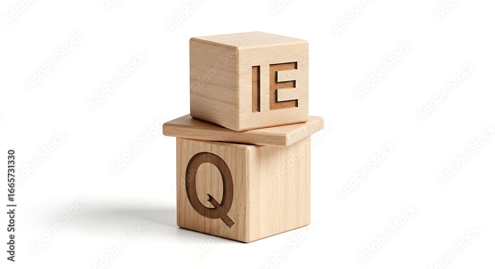 Obraz premium Wooden alphabet blocks spelling out IE and Q, representing questions and ideas in a clean design