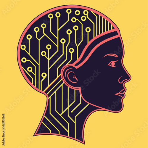 Artificial Intelligence Assistant Head Half Human