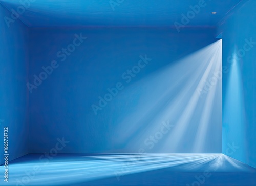 Empty blue room, light rays