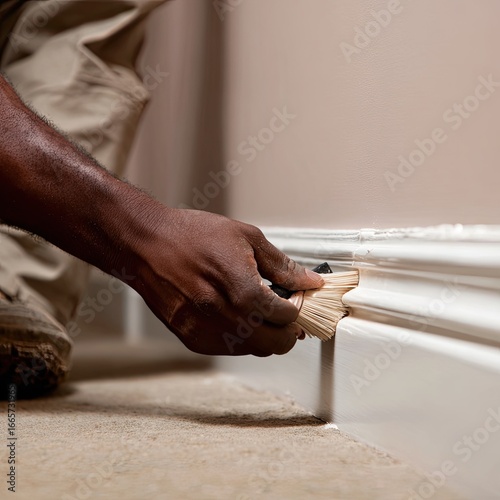 Close-up of hand painting baseboard trim (1)