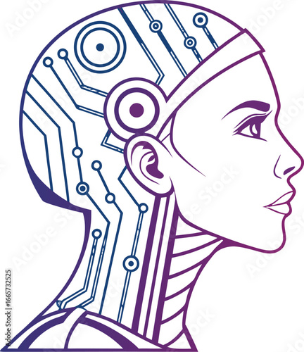 Futuristic AI Assistant Head Abstract Circuit Lines