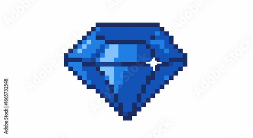 Vibrant pixel art illustration of a sparkling blue diamond gem, perfect for retro game assets or digital design.