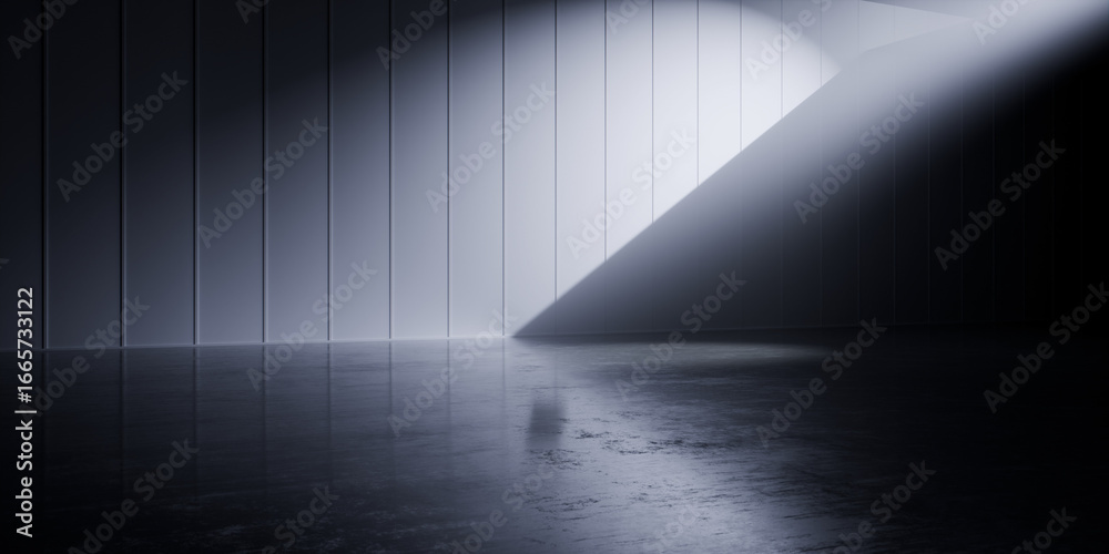 Obraz premium Cyberpunk Interior Space With Laser Light Beams Crossing Futuristic Industrial Tunnel Made of Concrete Tech Corridor and Neon Details Perspective 3D Rendering