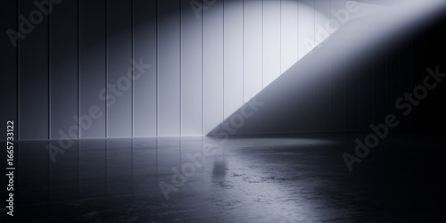 Cyberpunk Interior Space With Laser Light Beams Crossing Futuristic Industrial Tunnel Made of Concrete Tech Corridor and Neon Details Perspective 3D Rendering