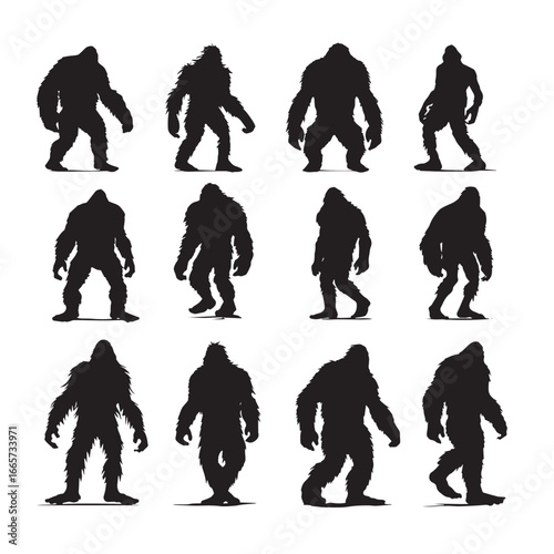 Vector illustration of yeti silhouette set, Black & White silhouette set