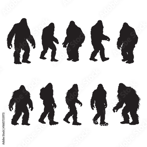 Vector illustration of yeti silhouette set, Black & White silhouette set