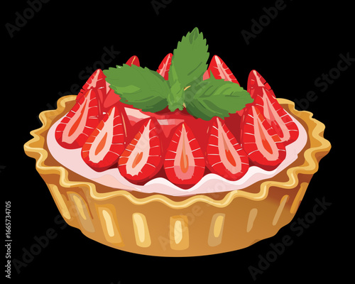 Rich and decadent strawberry tart with perfectly arranged whole strawberries, a luxurious sweet indulgence - Vector Illustration