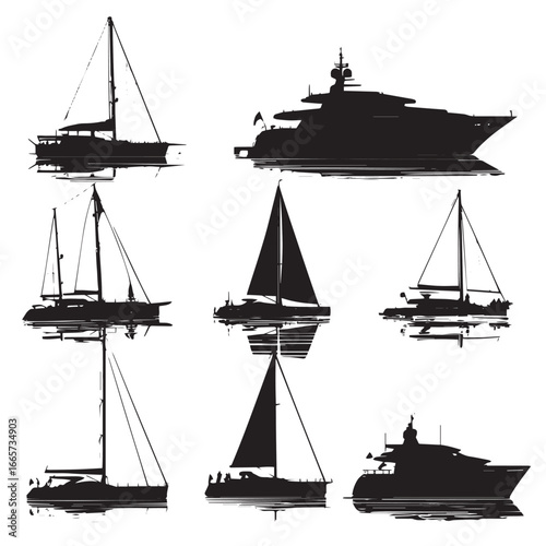 Vector illustration of yacht silhouette set, Black & White silhouette set
