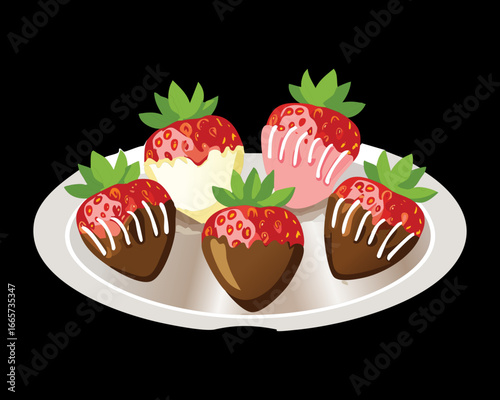Chocolate Covered Strawberries with White and Brown Drizzle - Vector Illustration

