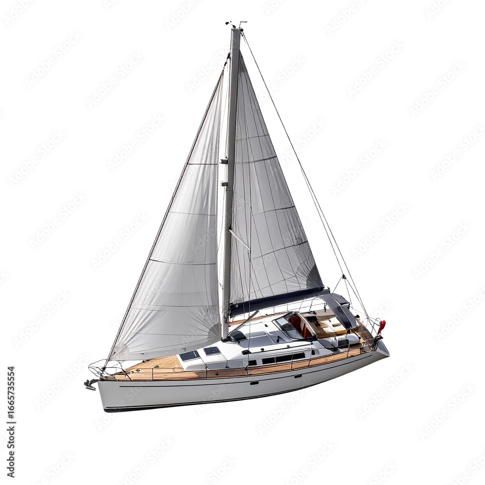 Fototapeta premium Sleek Sailing Yacht with Unfurled Sails and Modern Design on a Transparent Background
