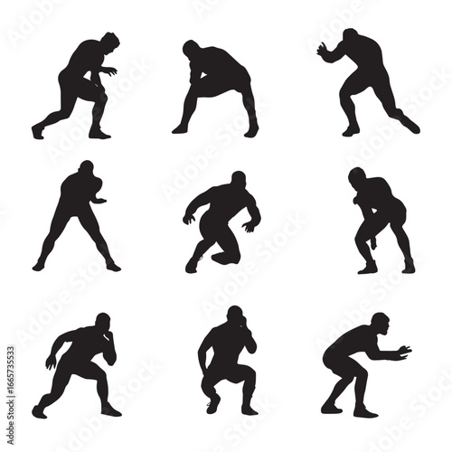 Vector illustration of wrestling silhouette set, Black & White silhouette set