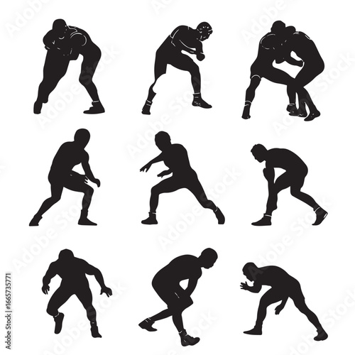 Vector illustration of wrestling silhouette set, Black & White silhouette set