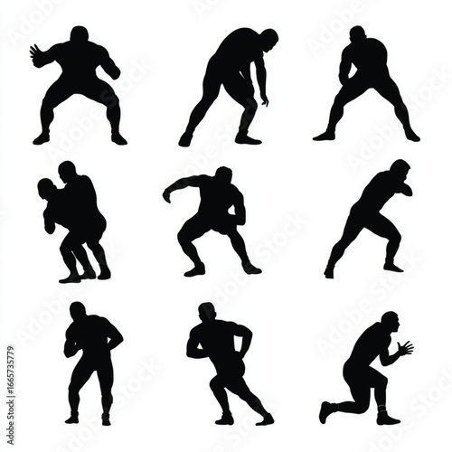 Vector illustration of wrestling silhouette set, Black & White silhouette set