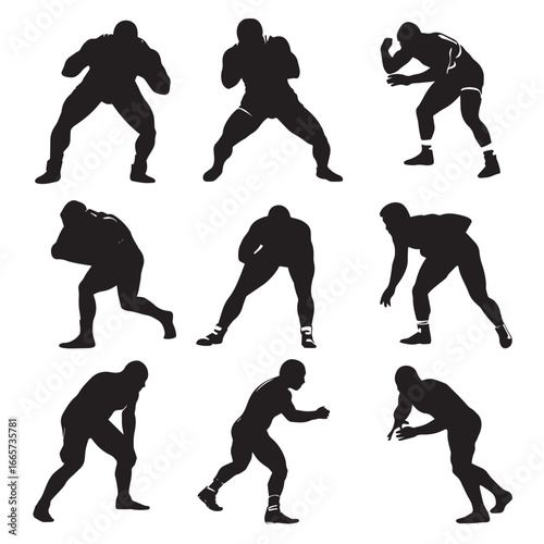 Vector illustration of wrestling silhouette set, Black & White silhouette set