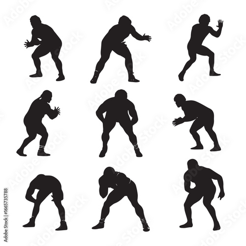 Vector illustration of wrestling silhouette set, Black & White silhouette set