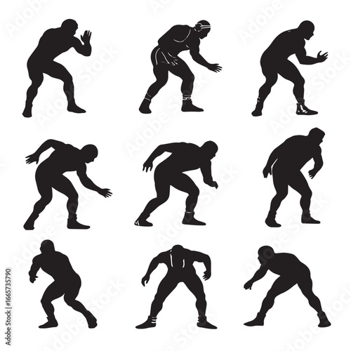 Vector illustration of wrestler silhouette set, Black & White silhouette set