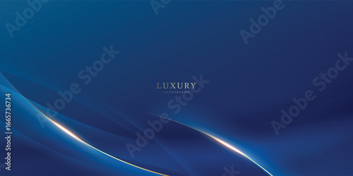 Dark Blue Luxury Art with Abstract Gold Waves