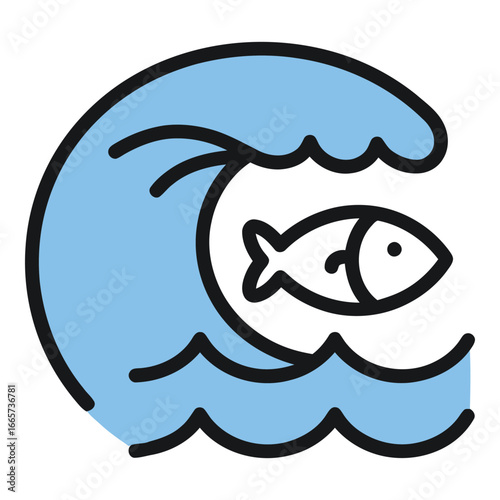 Fish in Ocean Wave Vector Illustration
