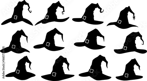 halloween witch hat silhouette vector,
