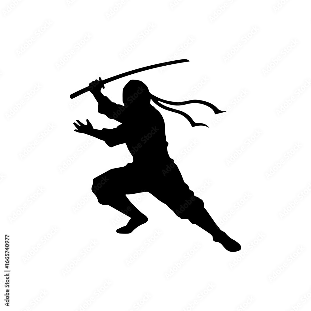 Fototapeta premium Ninja silhouette icon vector flat illustration design.