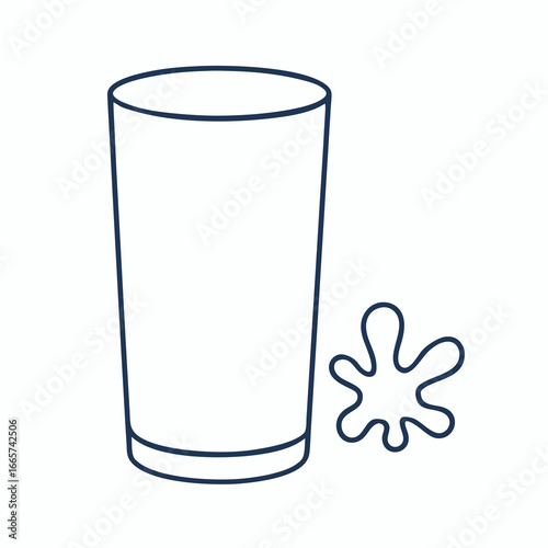 A simple line drawing of a glass with a splash next to it on a white background.