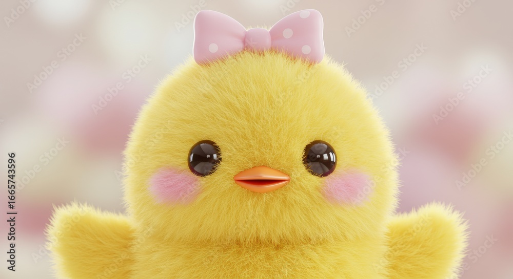 Fototapeta premium Fuzzy chick with a pink polka-dot bow
