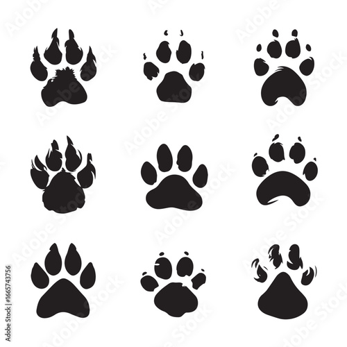 Vector illustration of dog paw silhouette set, Black & White silhouette set