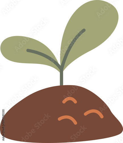 Flat Leafy Sprout Growing Garden Illustration