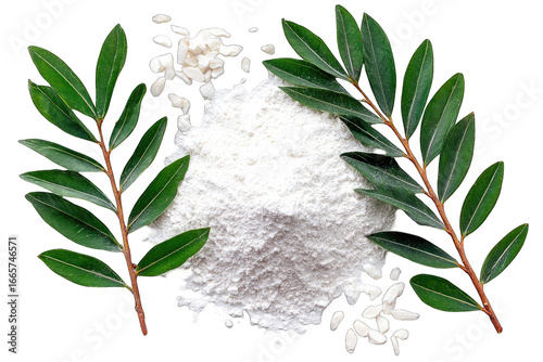 White powder nestled amongst green leaves