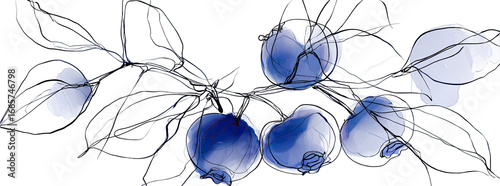 Watercolor illustration of blueberries and leaves