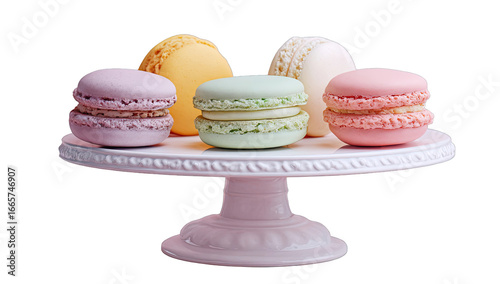 Colorful macarons on a pastel pedestal