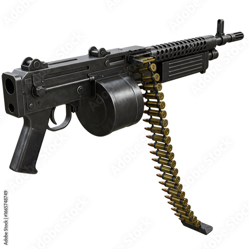 Detailed Realistic Isolated Image of a Black Metal Machine Gun on Transparent Background