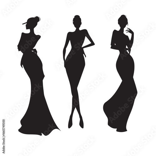 Vector illustration of diva silhouette set, Black & White silhouette set