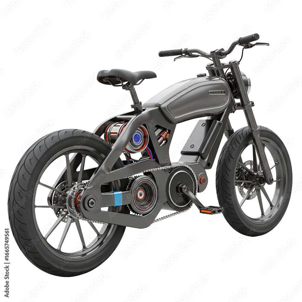 Fototapeta premium Electric Motorcycle Realistic 3D Illustration on Transparent Background