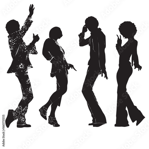 Vector illustration of disco silhouette set, Black & White silhouette set