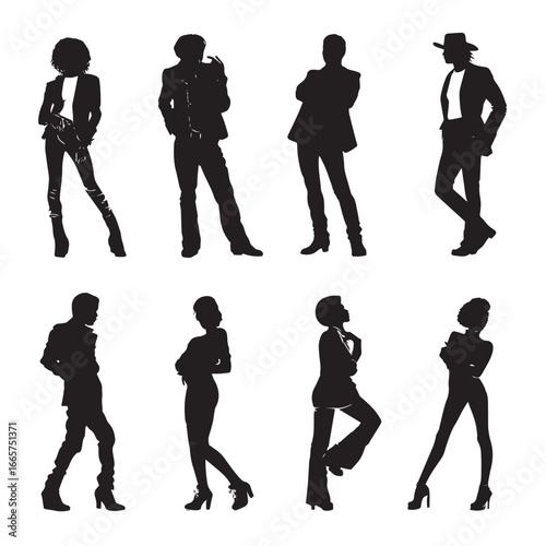 Vector illustration of disco silhouette set, Black & White silhouette set