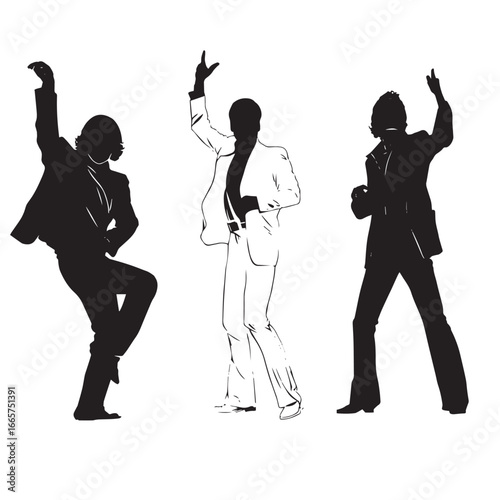 Vector illustration of disco silhouette set, Black & White silhouette set
