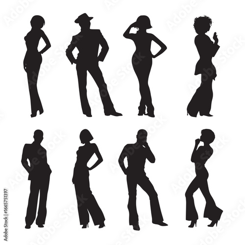 Vector illustration of disco silhouette set, Black & White silhouette set