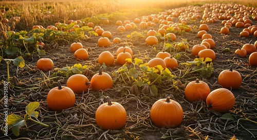 Pumpkin Field at Sunset.