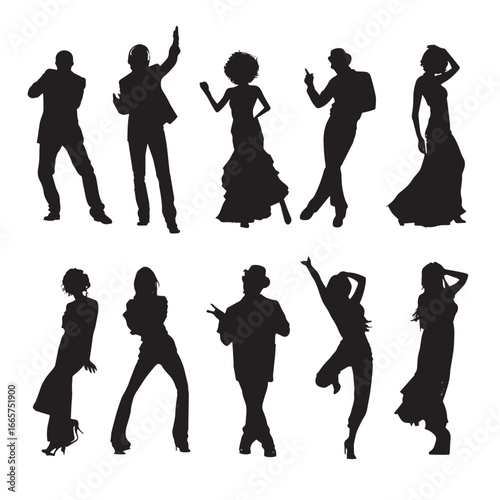 Vector illustration of disco people silhouette set, Black & White silhouette set