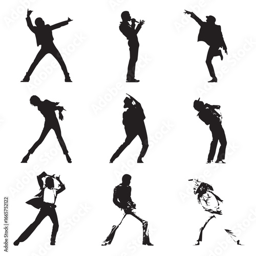 Vector illustration of disco dancer silhouette set, Black & White silhouette set