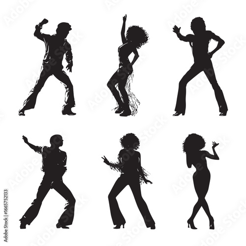Vector illustration of disco dancer silhouette set, Black & White silhouette set