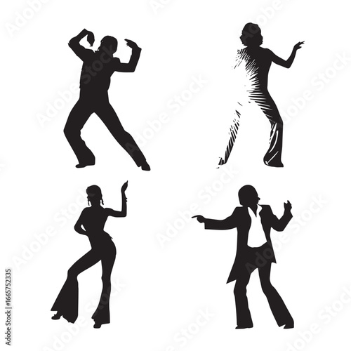 Vector illustration of disco dancer silhouette set, Black & White silhouette set