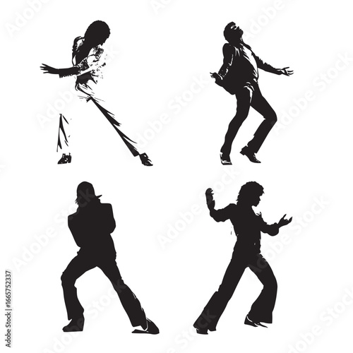 Vector illustration of disco dancer silhouette set, Black & White silhouette set