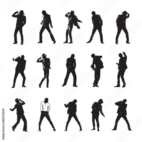 Vector illustration of disco dancer silhouette set, Black & White silhouette set
