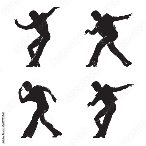 Vector illustration of disco dancer silhouette set, Black & White silhouette set