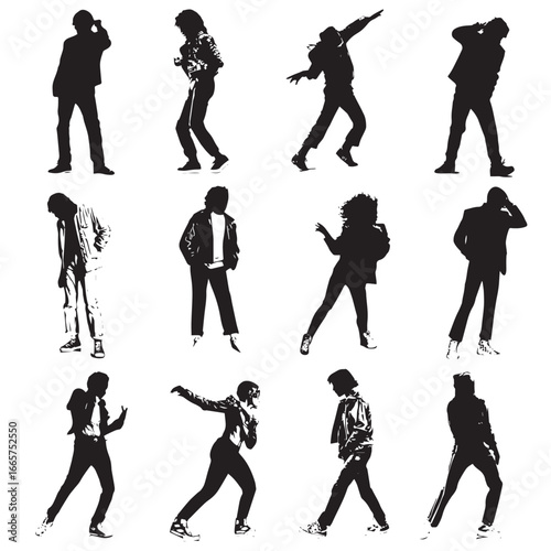 Vector illustration of disco dancer silhouette set, Black & White silhouette set