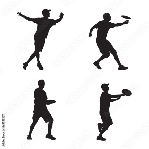 Vector illustration of disc golfer silhouette set, Black & White silhouette set